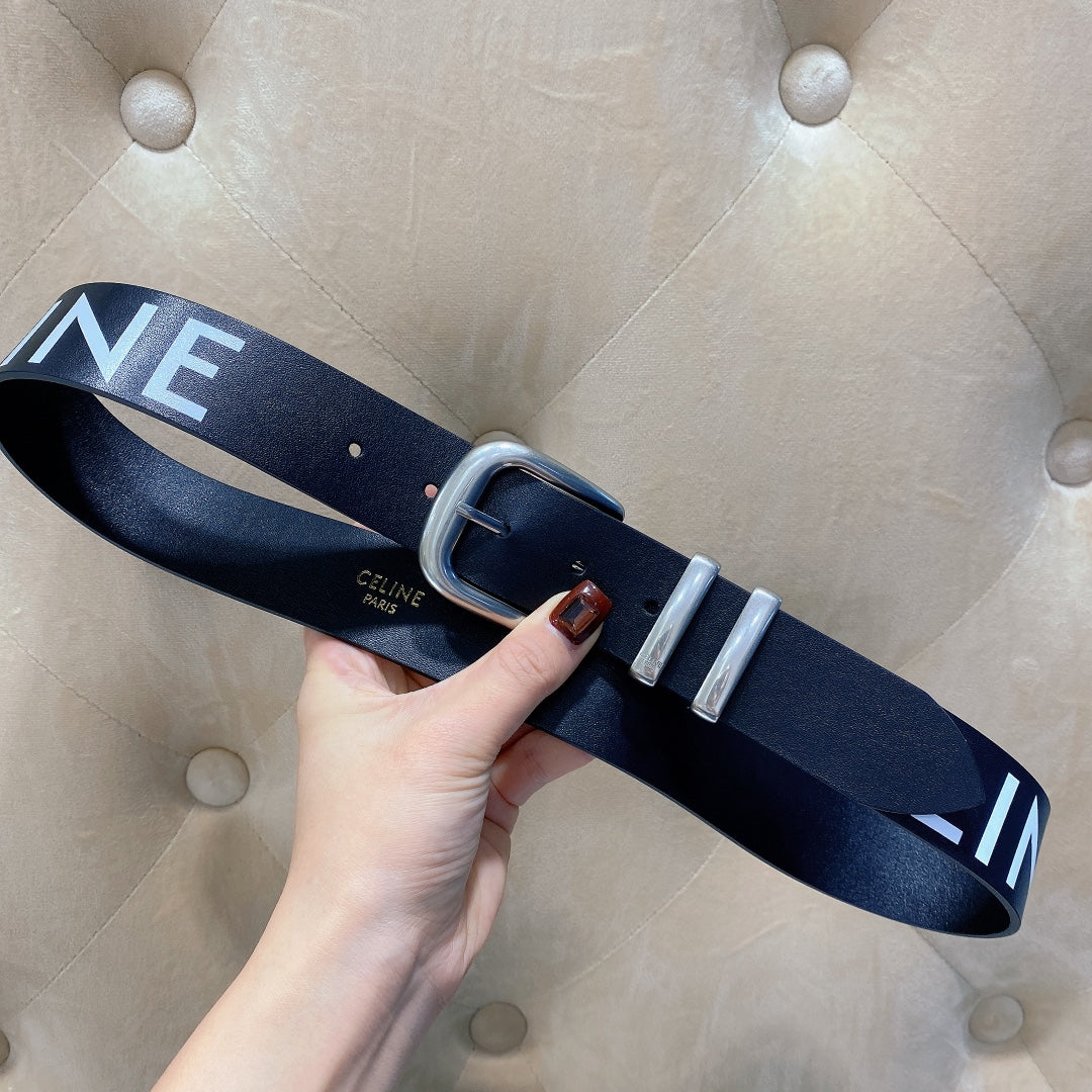 Celine 2026 Western Belt 40mm Black White Leather 195616