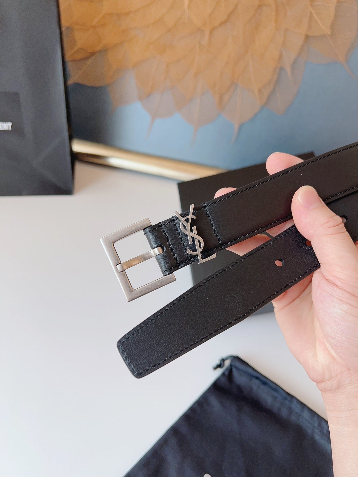 Saint Laurent 2026 Cassandre Belt 30mm Black Silver Leather