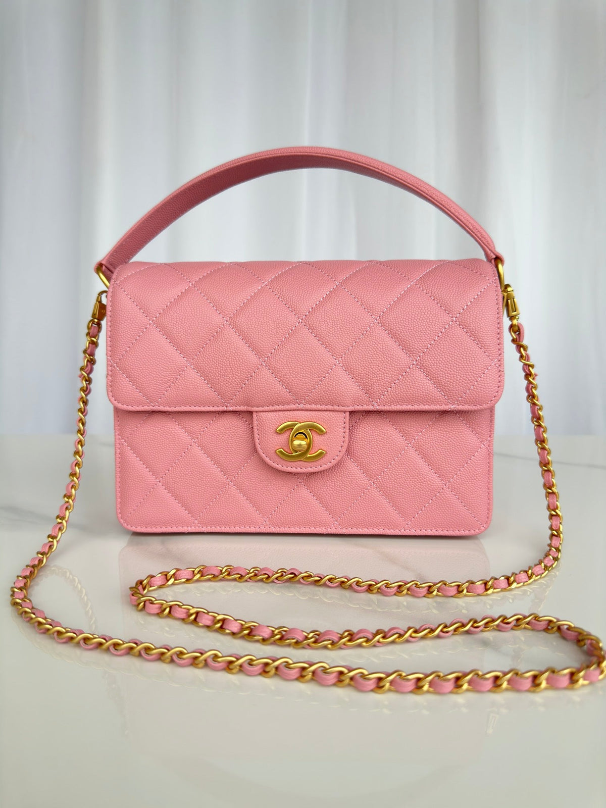 Chanel 2026 Flap Bag with Top Handle Gum-grain Cowhide