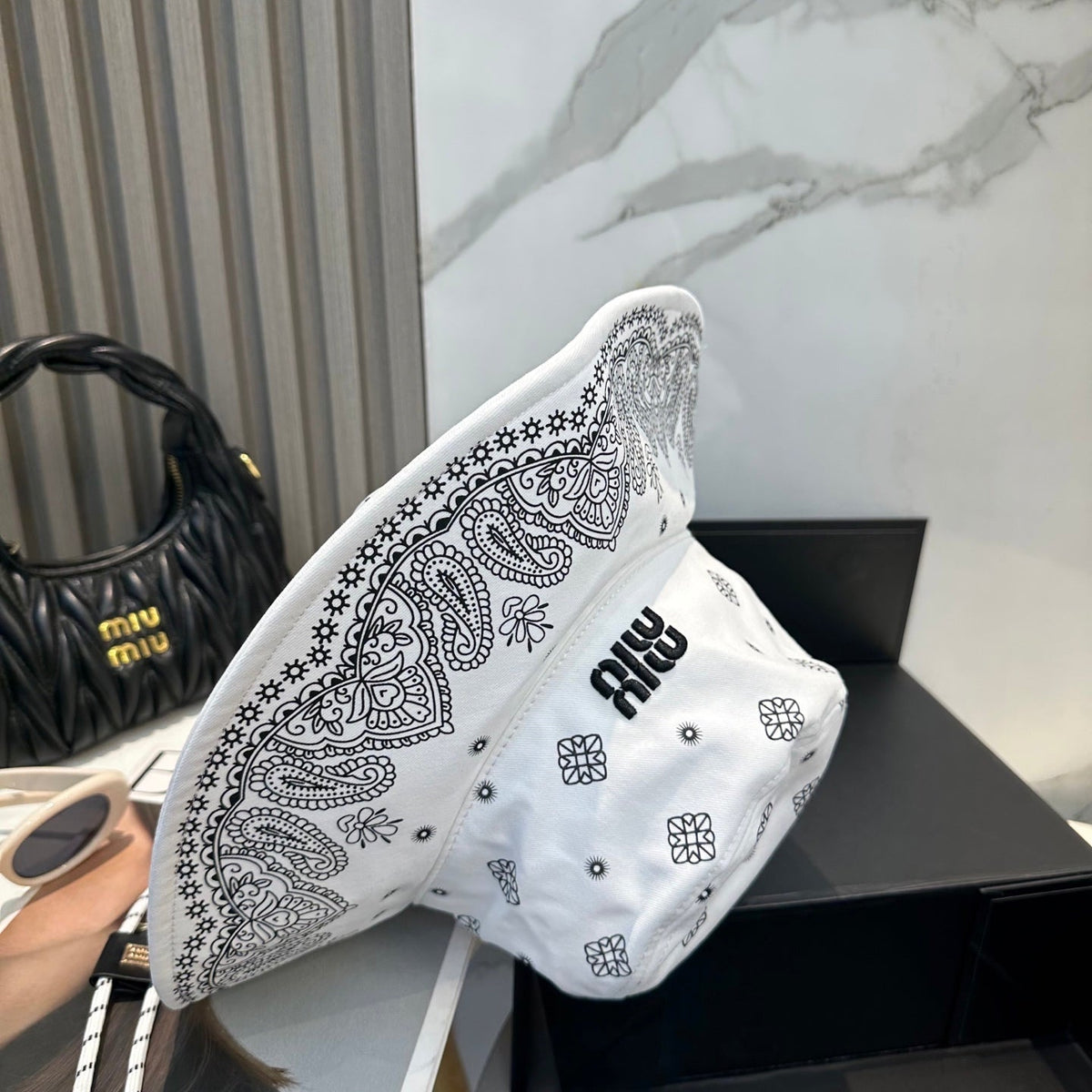 Miumiu Bandana Pattern And Embroidered Logo Wide-brimmed Hat 229395