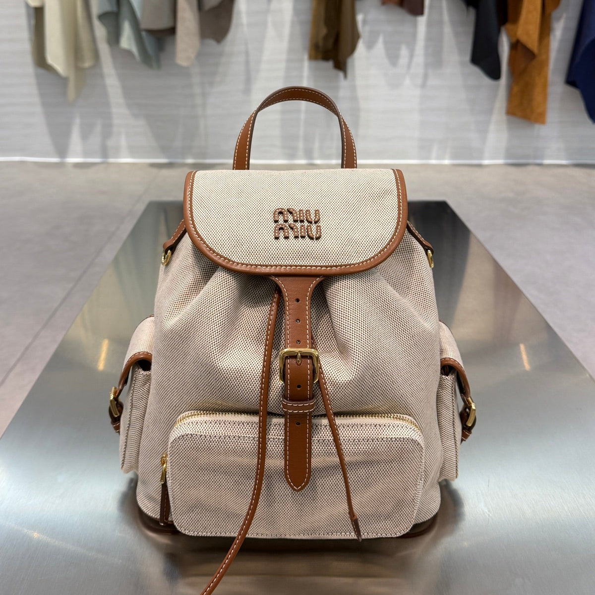 MiuMiu 2026 Aluminum Backpack Bag 30cm Canvas