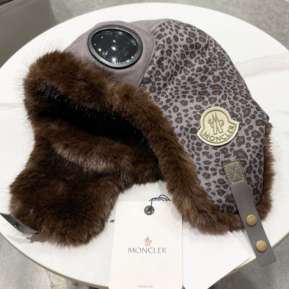 Moncler Suede Fur Leopard-Print Bomber Hat 497705