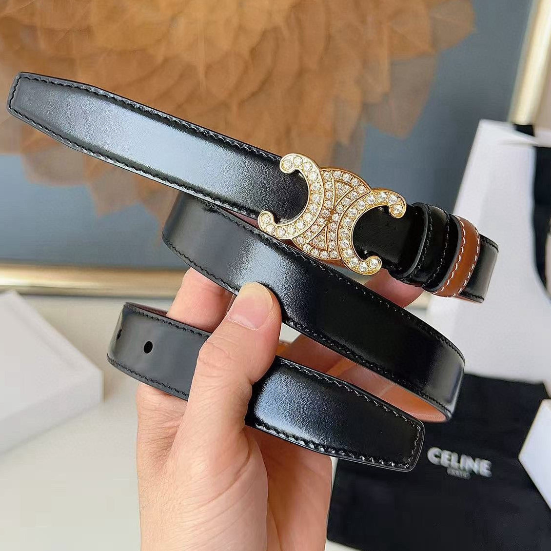 Celine 2026 Triomphe Reversible Belt 25mm Leather 206405