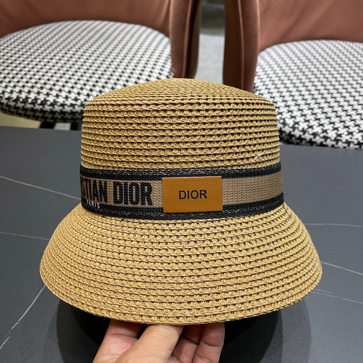 Dior D-Bobby Small Brim Straw Bucket Hat 491805