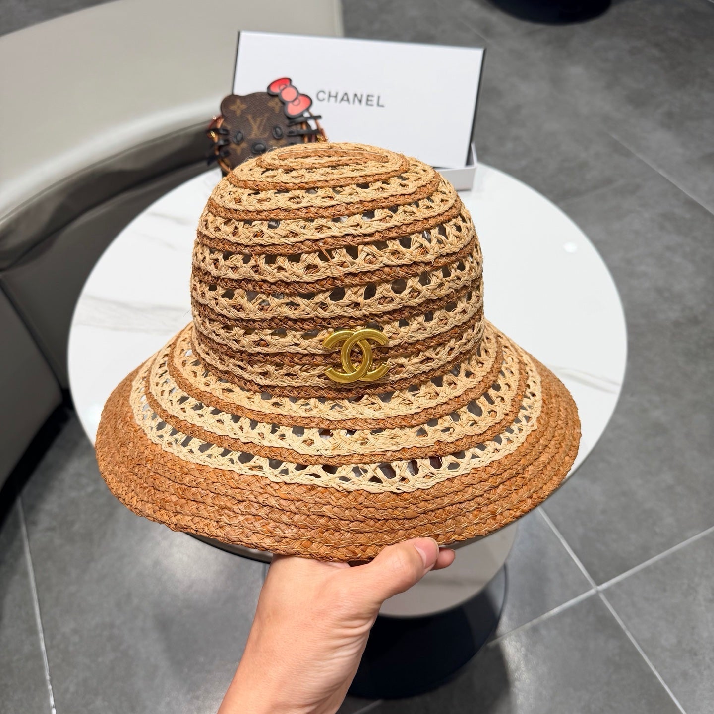 Chanel Hollowed-out Bow Straw Hat