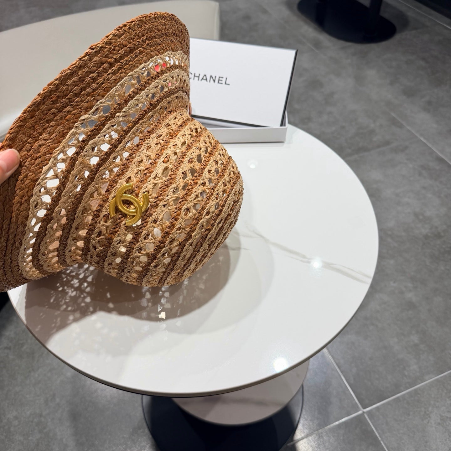 Chanel Hollowed-out Bow Straw Hat