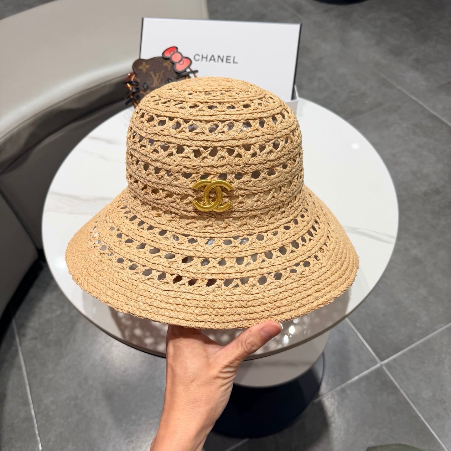 Chanel Hollowed-out Bow Straw Hat