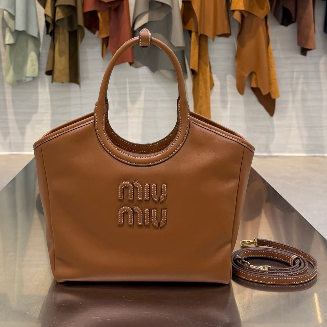 MiuMiu 2026 Tote Bag 22cm Ivory Canvas Leather