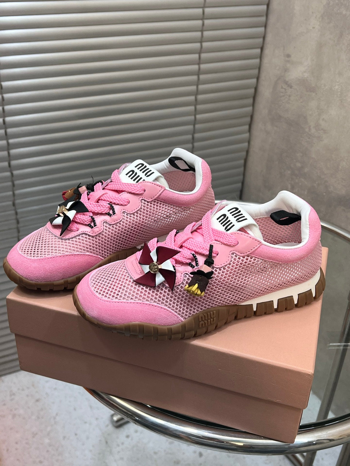 Miumiu 2026 Tyre Sneakers Mesh Suede Leather 952934