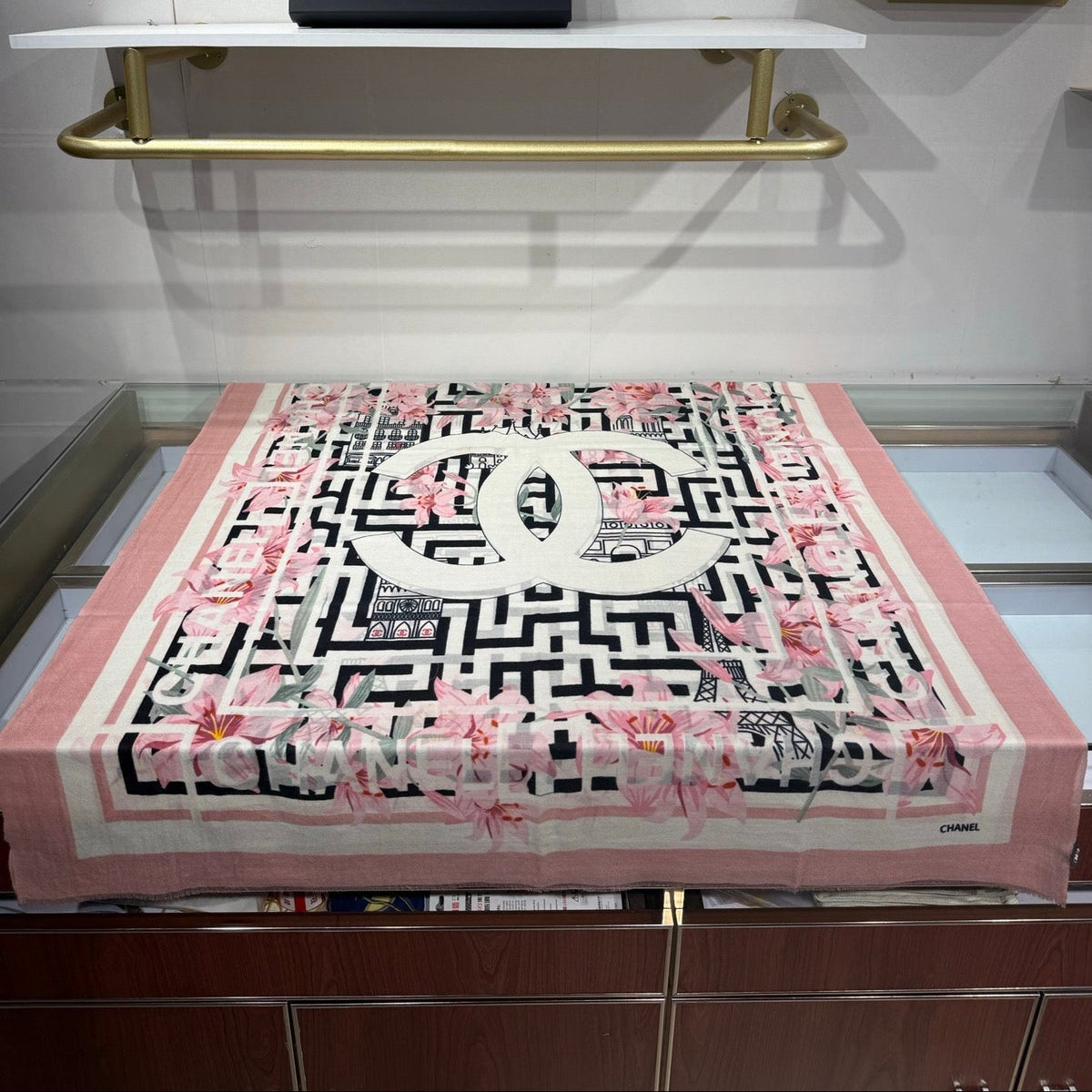 Chanel 2026 Architectural Motif Scarf 200cm Cashmere 213271