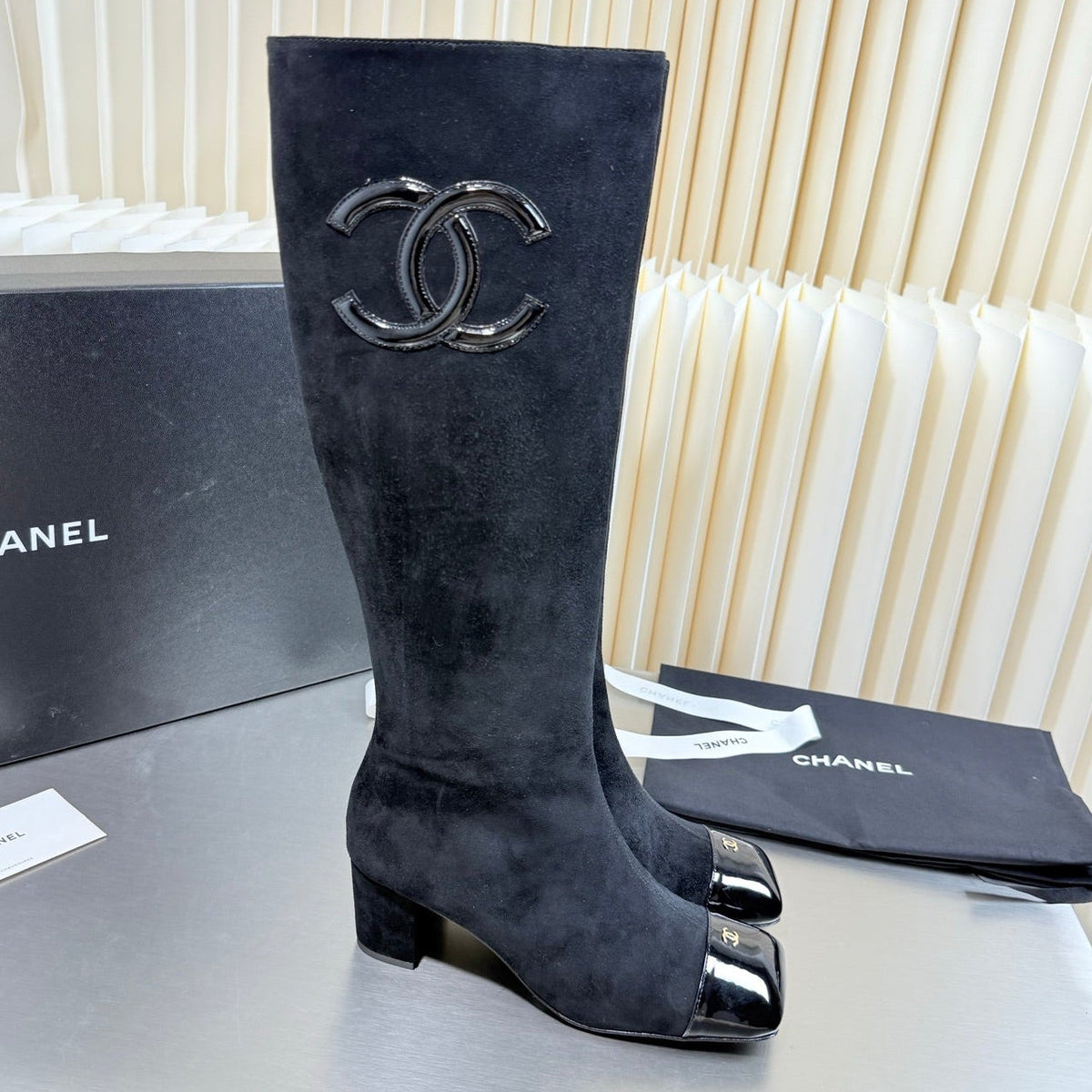 Chanel 2026 Square-Toe Knee-High Boots Suede Leather 123376