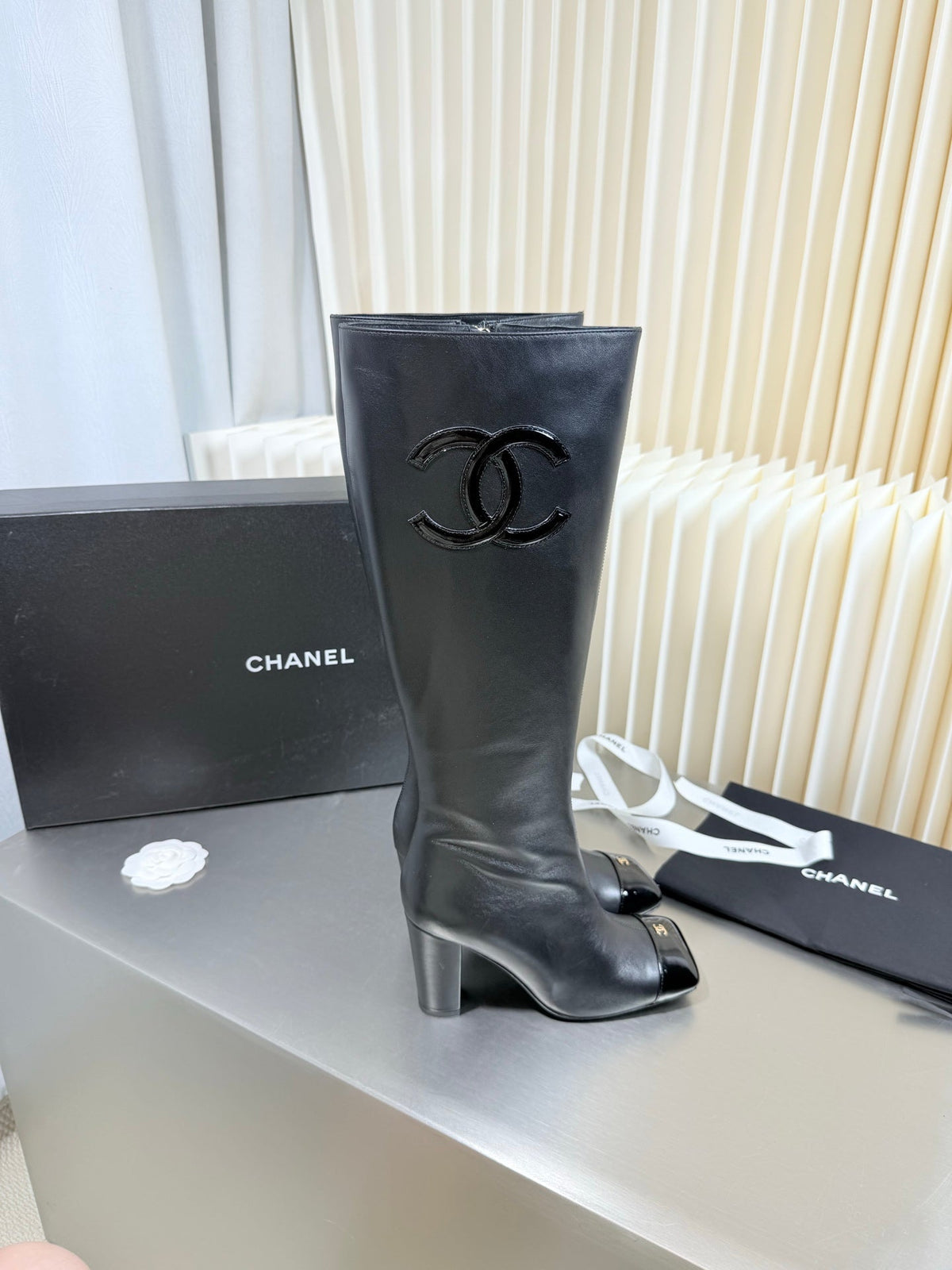 Chanel 2026 Square-Toe Knee-High Boots Suede Leather 123376