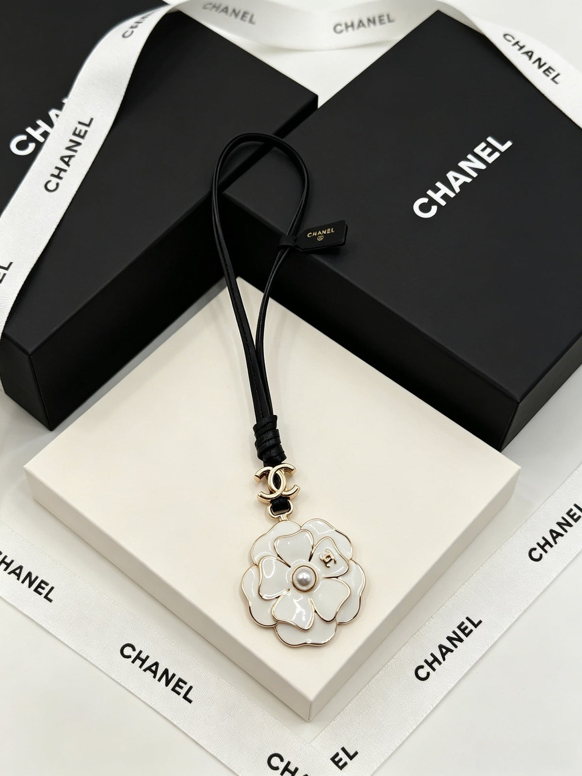 Chanel Camellia Leather Cord Charm