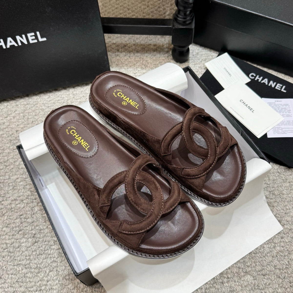 Chanel 2026 Flat Sandals Suede Leather