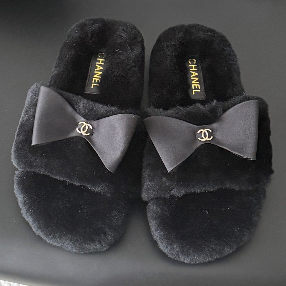 Chanel 2026 Bow Furry Slippers Wool 128278