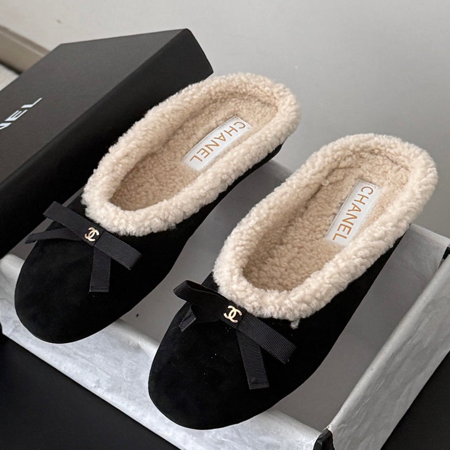 Chanel 2026 Bow Mule Wool Suede Leather 128282