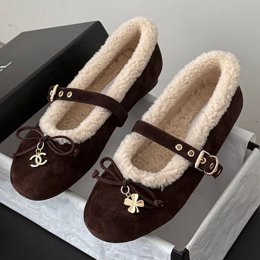Chanel 2026 Bow Ballet Flats Wool Suede Leather 128295