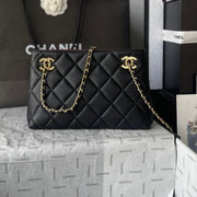 Chanel 2026 Small Shopping Tote Bag Black 24.5cm Black Lambskin 348256