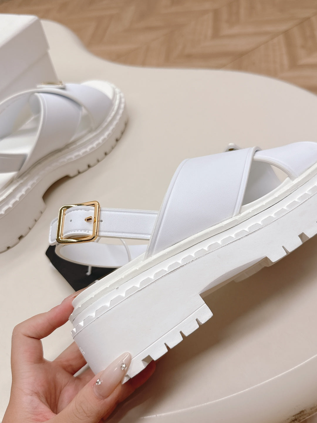 PRA 26S Platform Sandals White Cowhide 600564