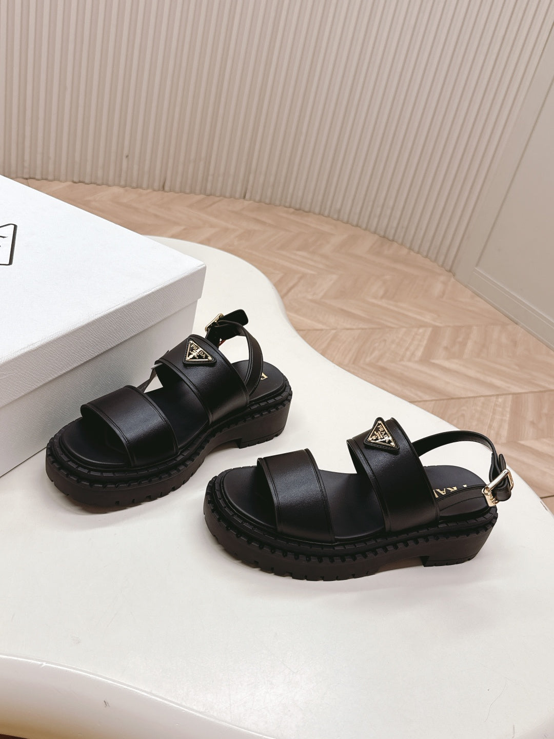 PRA 26S Platform Sandals Black Cowhide 600565