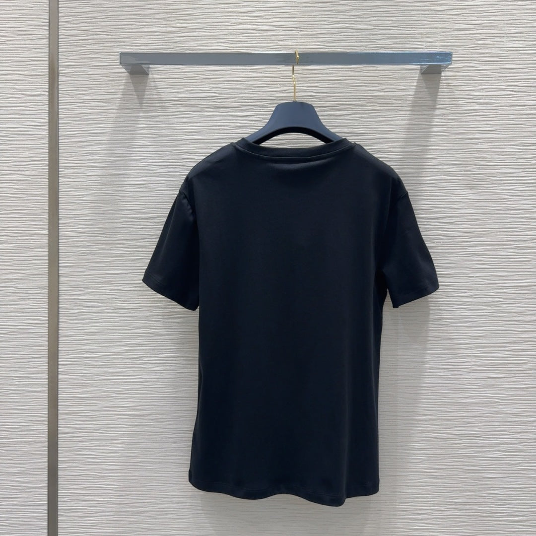 LV 25 Four-Leaf Clover Prints T-shirt Black Cotton