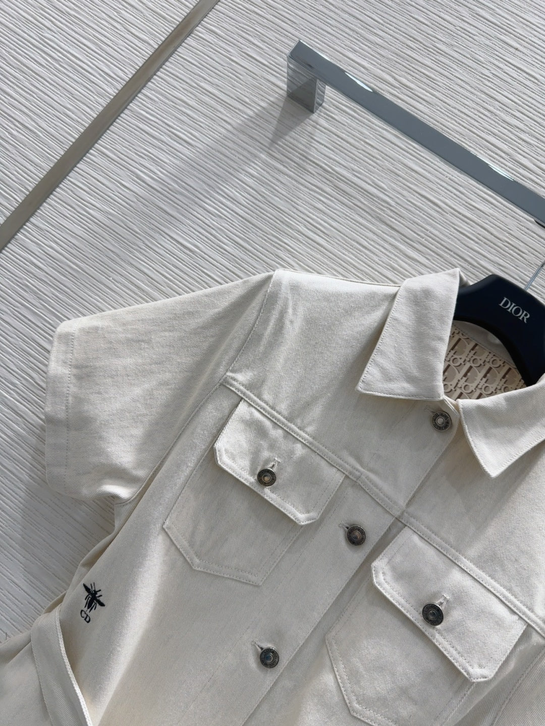 CD 2025 Short-sleeved Shirt Dress Light Beige Cotton