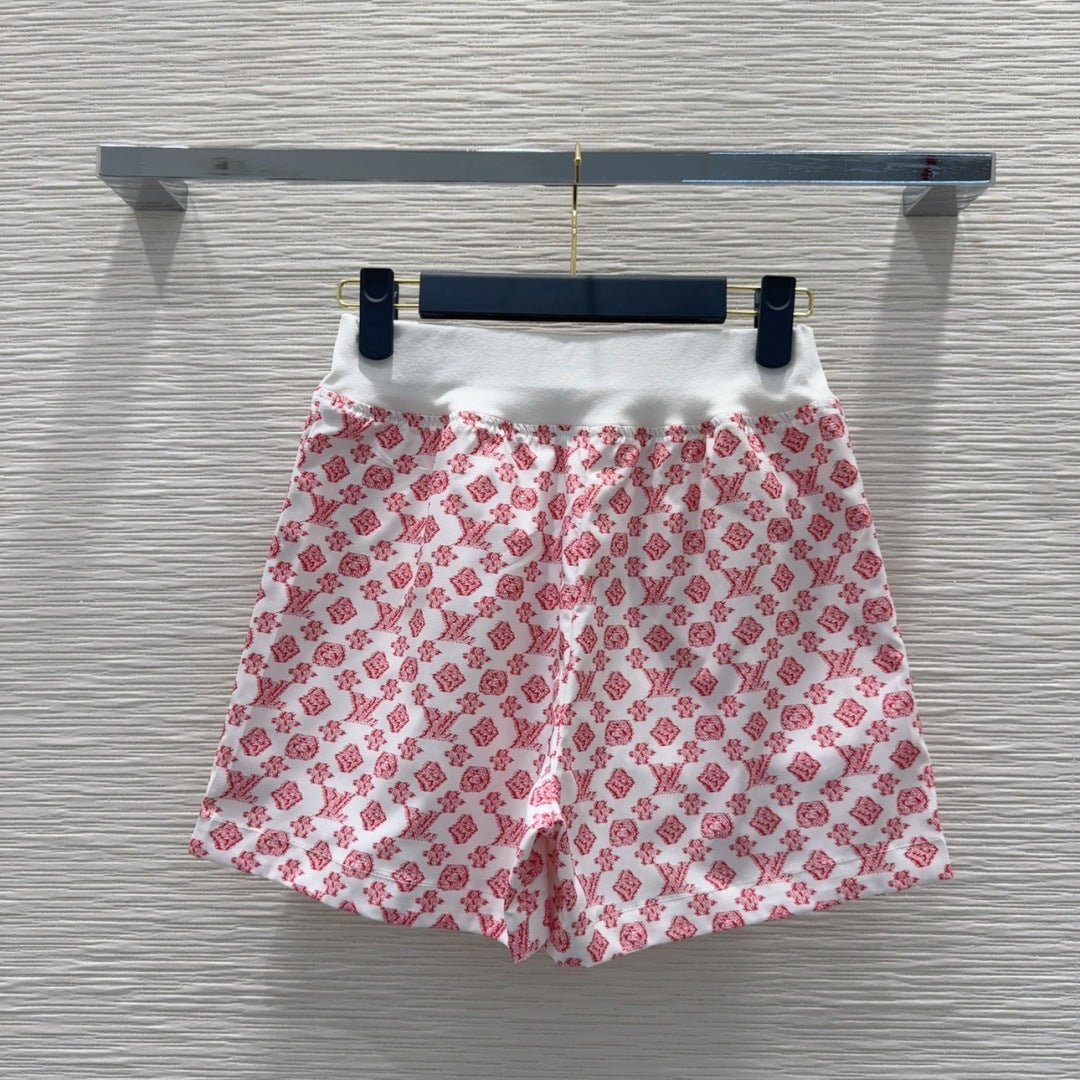 LV 25 Classic Flower Shorts Pink White Poliester