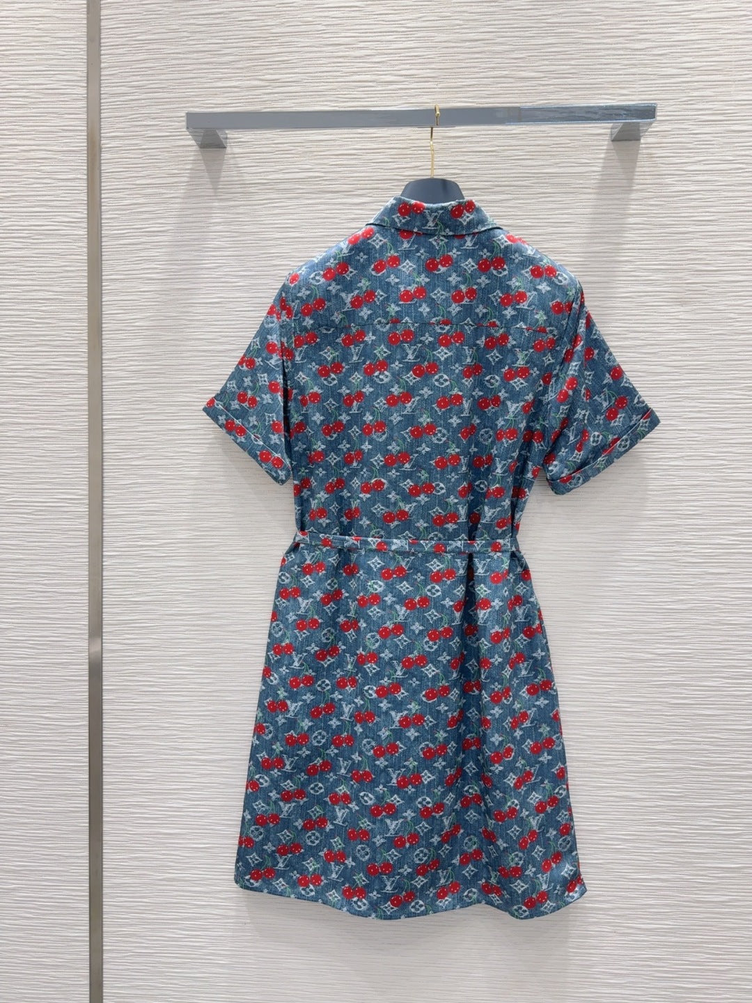 LV 25S Cherry Printed Dress Blue Red Poliester