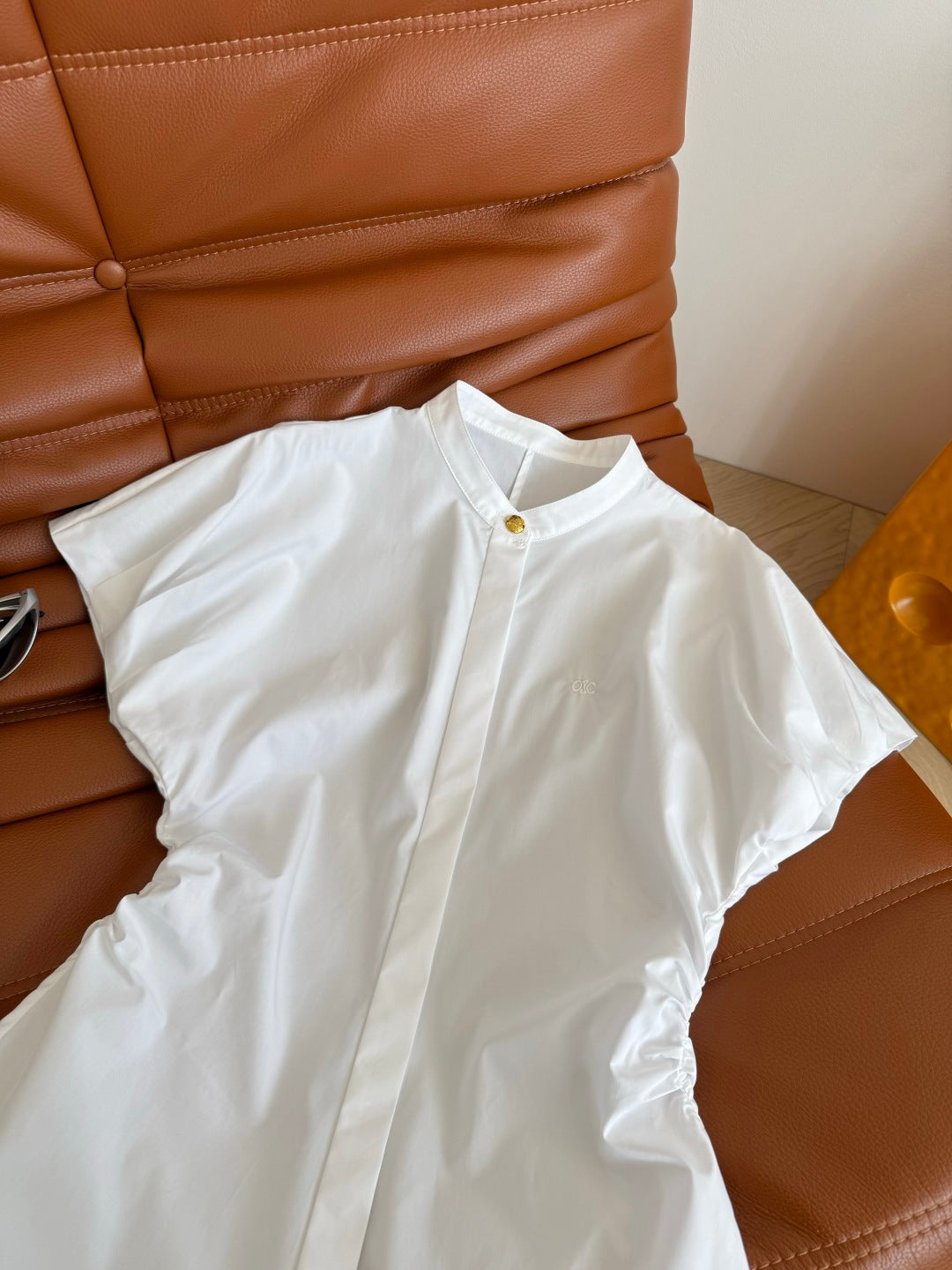 Celine 25 Flying Sleeve Waist Dress White Cotton