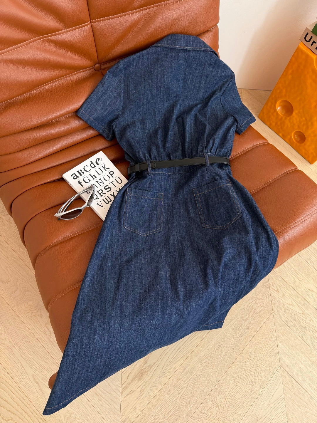 Celine 25 Arc de Triomphe Logo Embroidered Denim Dress Blue Cotton