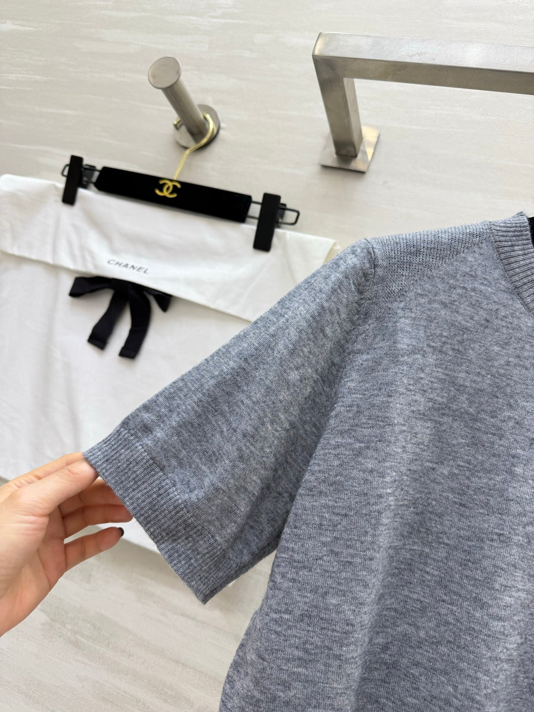 Chanel 2026 Knit Short-Sleeve Shirt Grey Wool 265009