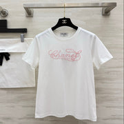 Chanel 2026 Pink and White Embroidered Chanel-Style T-Shirt Cotton 377543