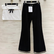 Chanel 2026 Corduroy Flared Pants Black Velvet Fabric 377401