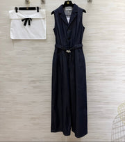 Chanel 2026 Clingy Sleeveless Denim Jumpsuit Blue Cotton 377394