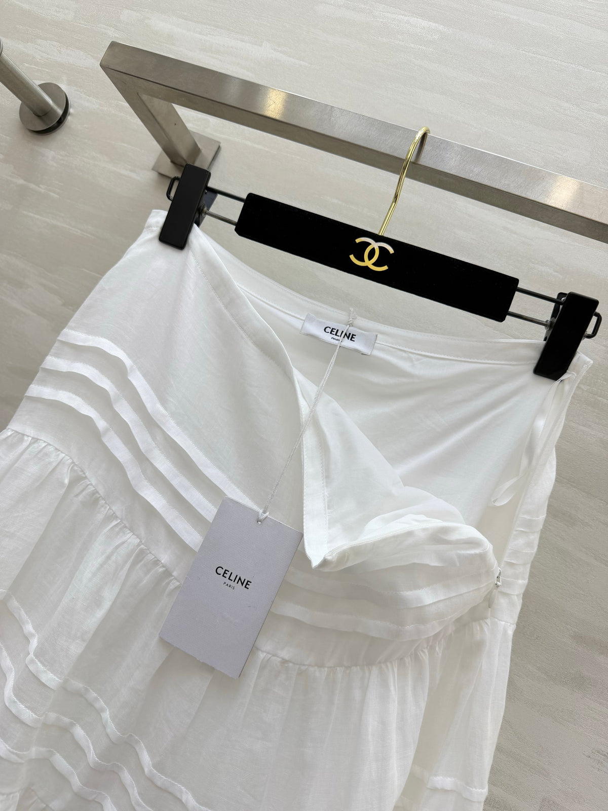 Celine 2026 Long Skirt White Linen Fabric 423411