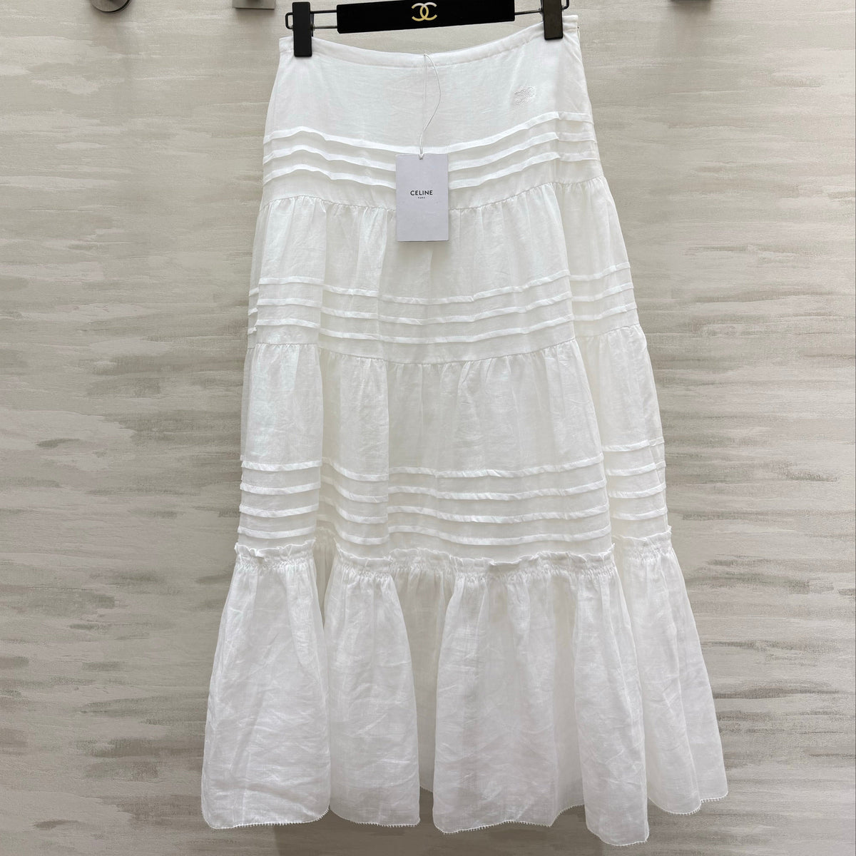 Celine 2026 Long Skirt White Linen Fabric 423411