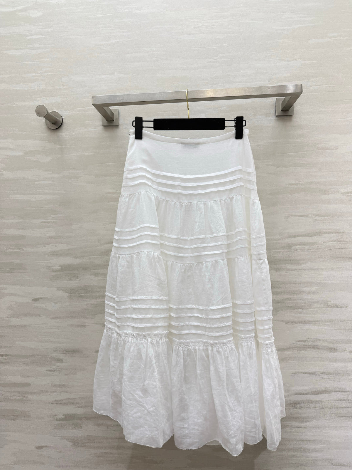 Celine 2026 Long Skirt White Linen Fabric 423411