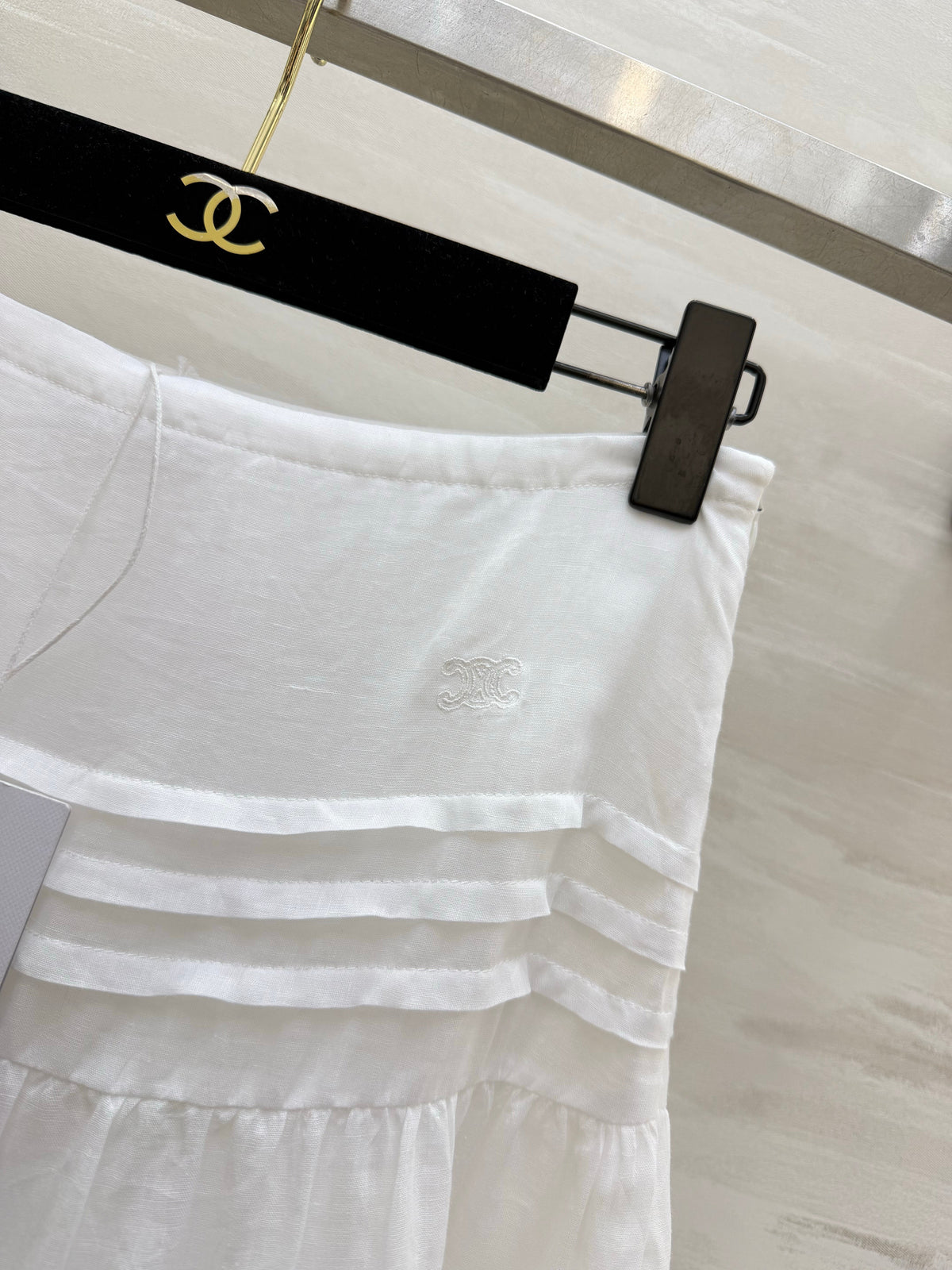 Celine 2026 Long Skirt White Linen Fabric 423411
