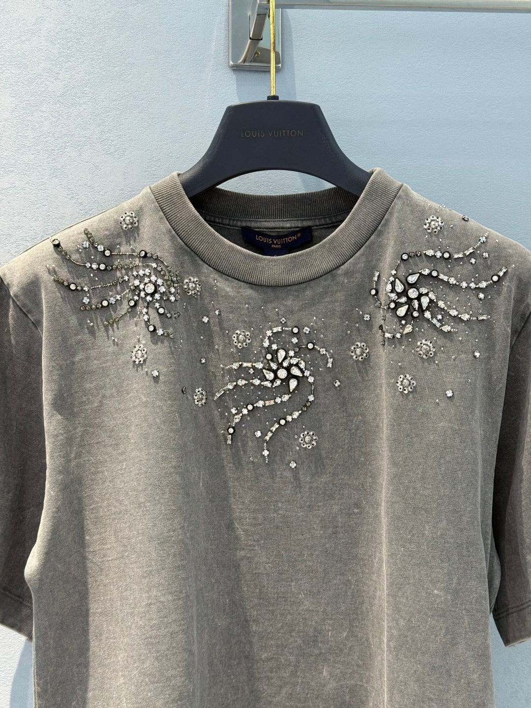 LV 25  Stir-Fried Old Diamond T-Shirt Grey Cotton