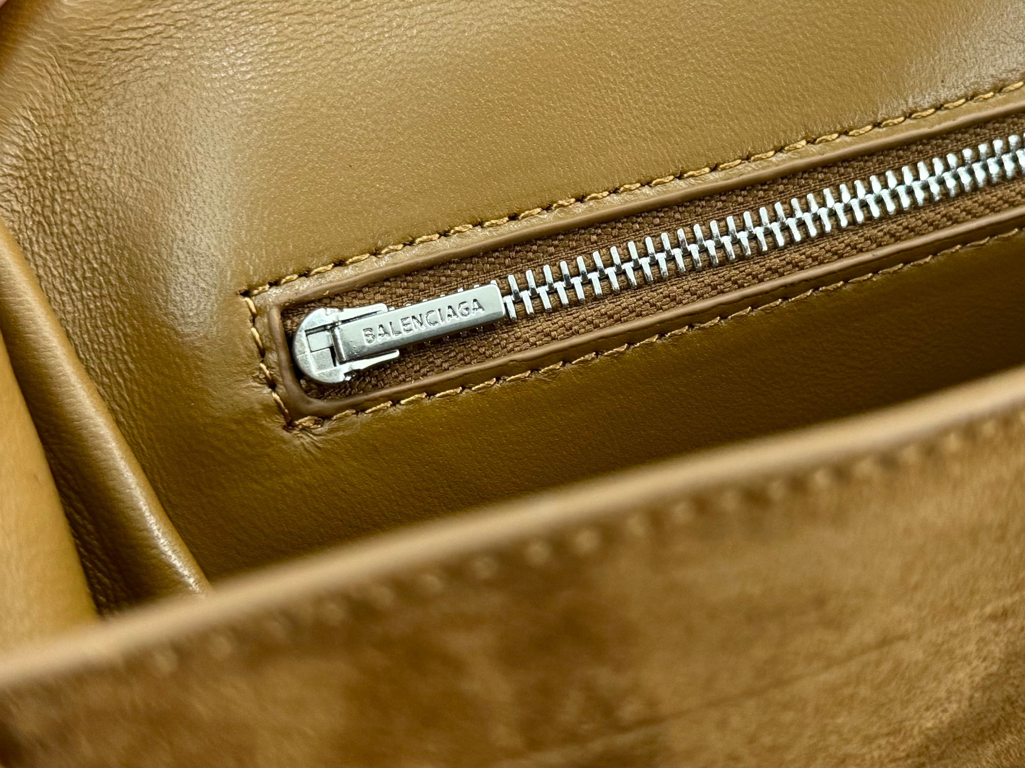 Balenciaga Small Bag 29 Camel Brown Suede Sliver Hardware