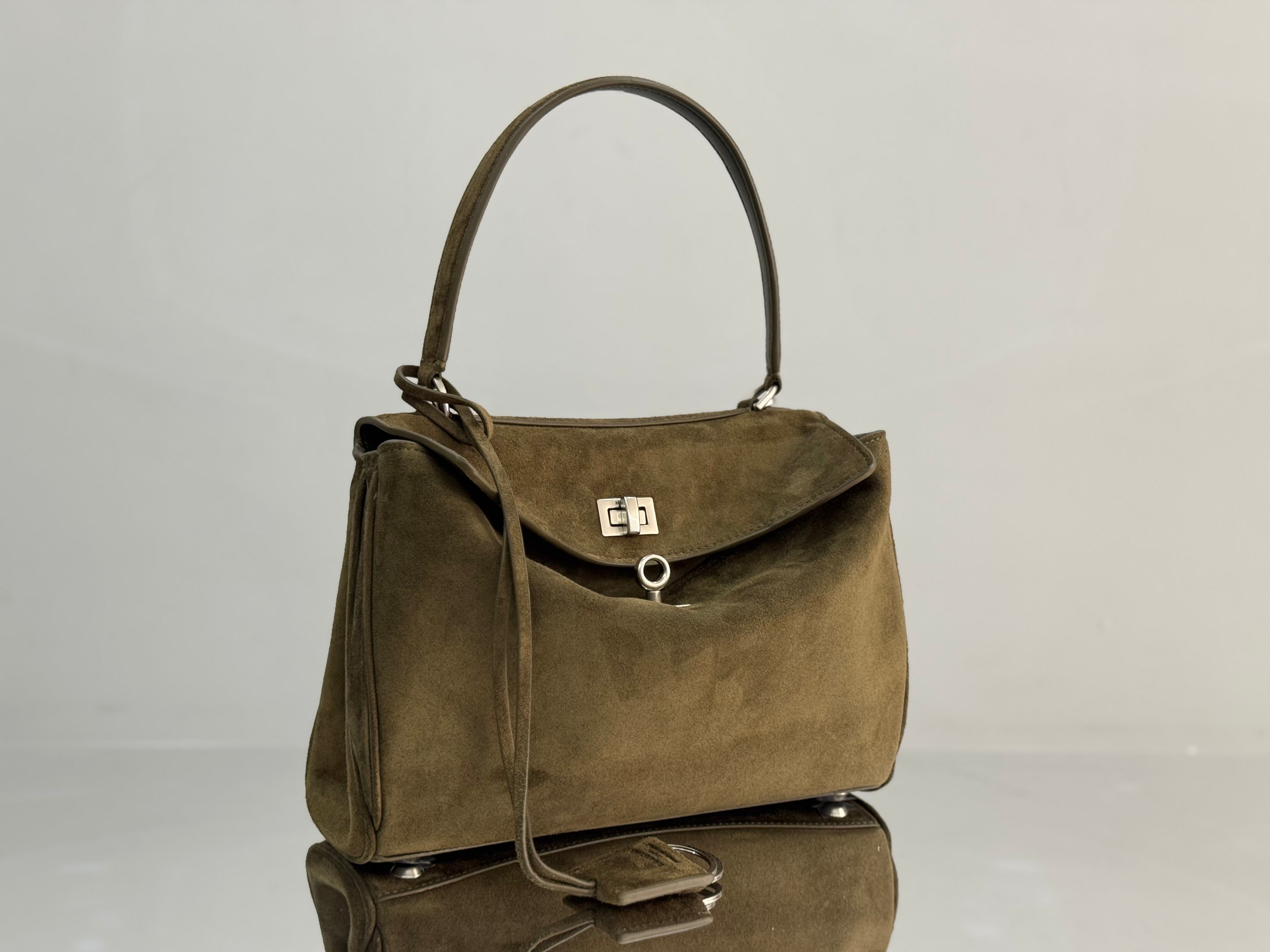 Balenciaga Small Bag 29 Olive Green Suede Sliver Hardware
