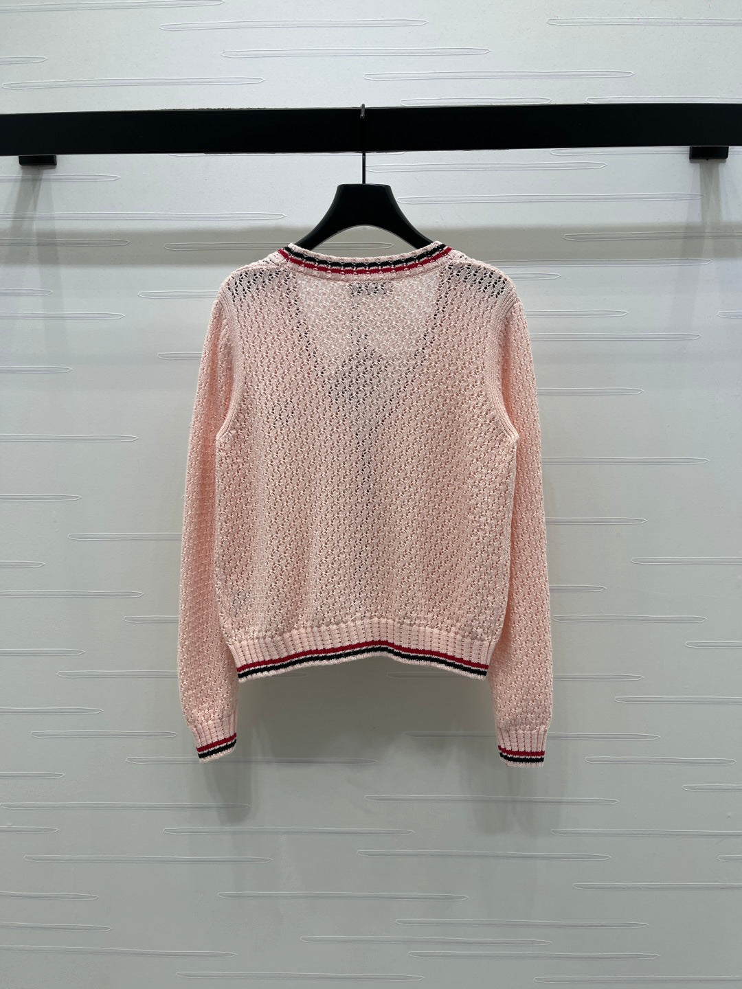Miumiu 2026 V-neck Openwork Knit Cardigan Pink Wool 299315