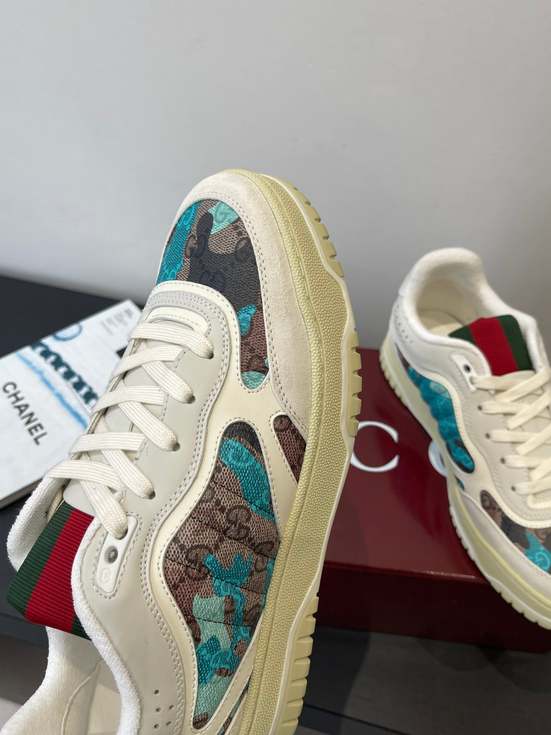Gucci 2025 Re-Web Sneaker White Blue Leather Fabric