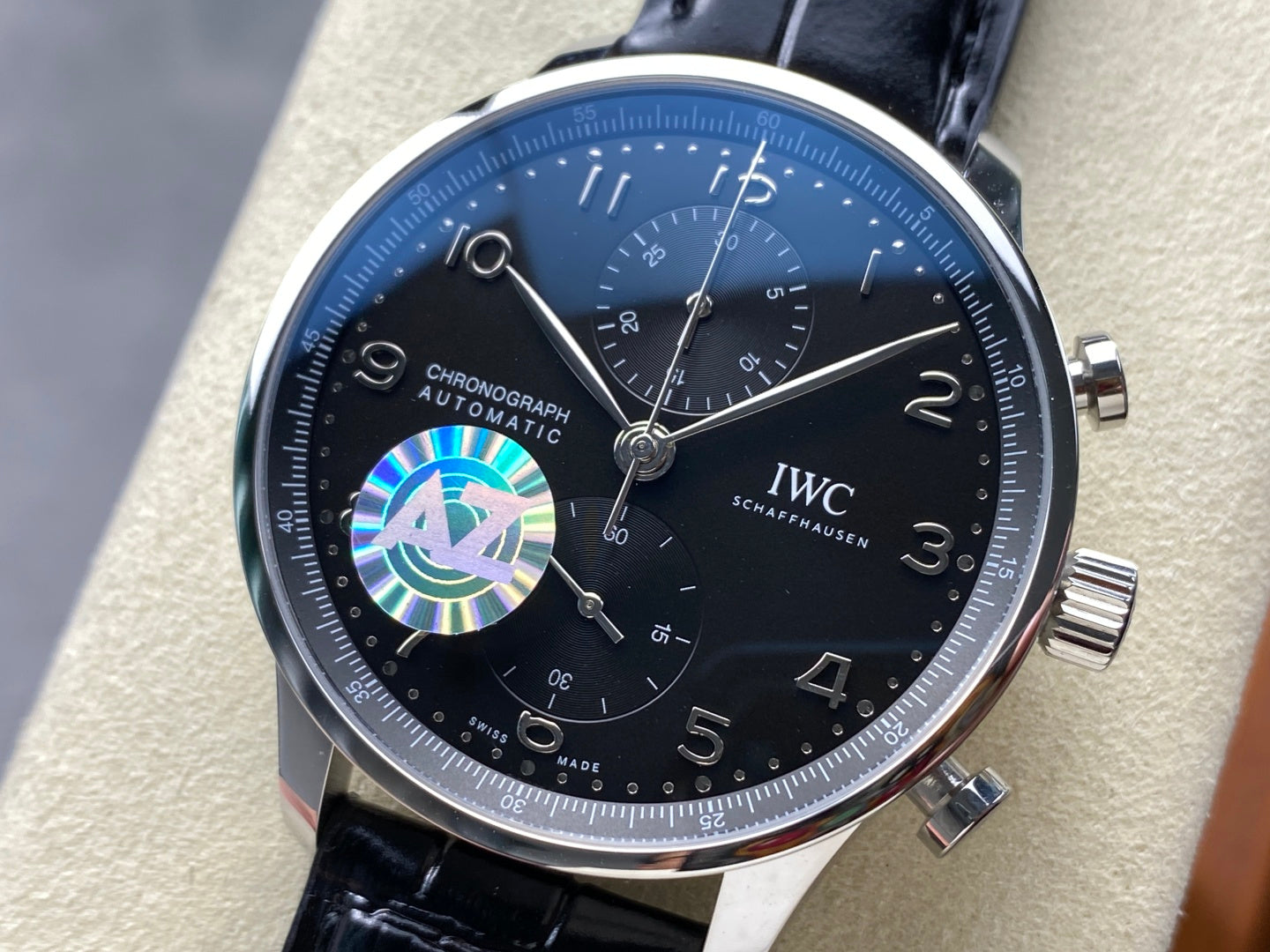 IWC Portuguese 41mm Black Dial Steel Case Crocodile Leather