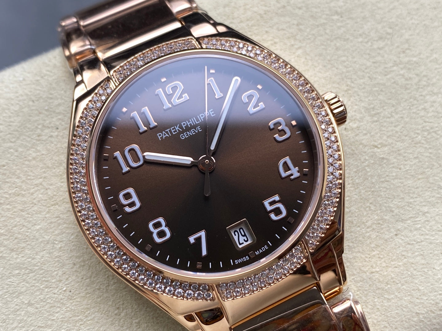 PATEK Twenty-Four 36mm Diamond Pink Gold Chocolate Dial