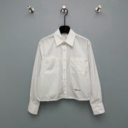 Chanel 2026 Pearl Button Chain Trim Short Shirt White Cotton 213056