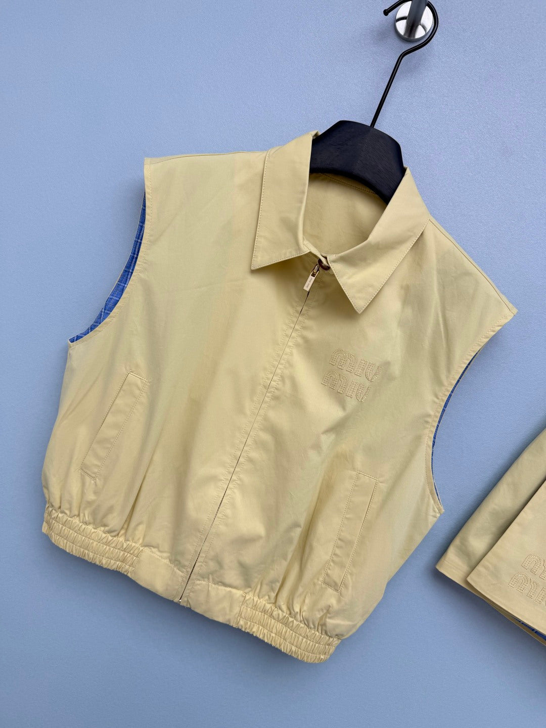 Miumiu 2026 Vest and Skirt Set Pale Yellow Polyester