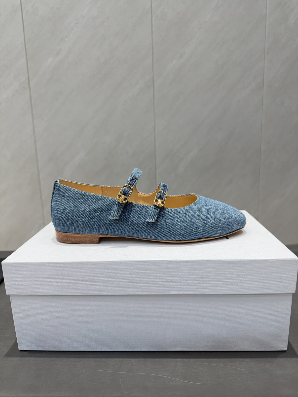 Celine 26 Ballet Flats Blue Denim 614465