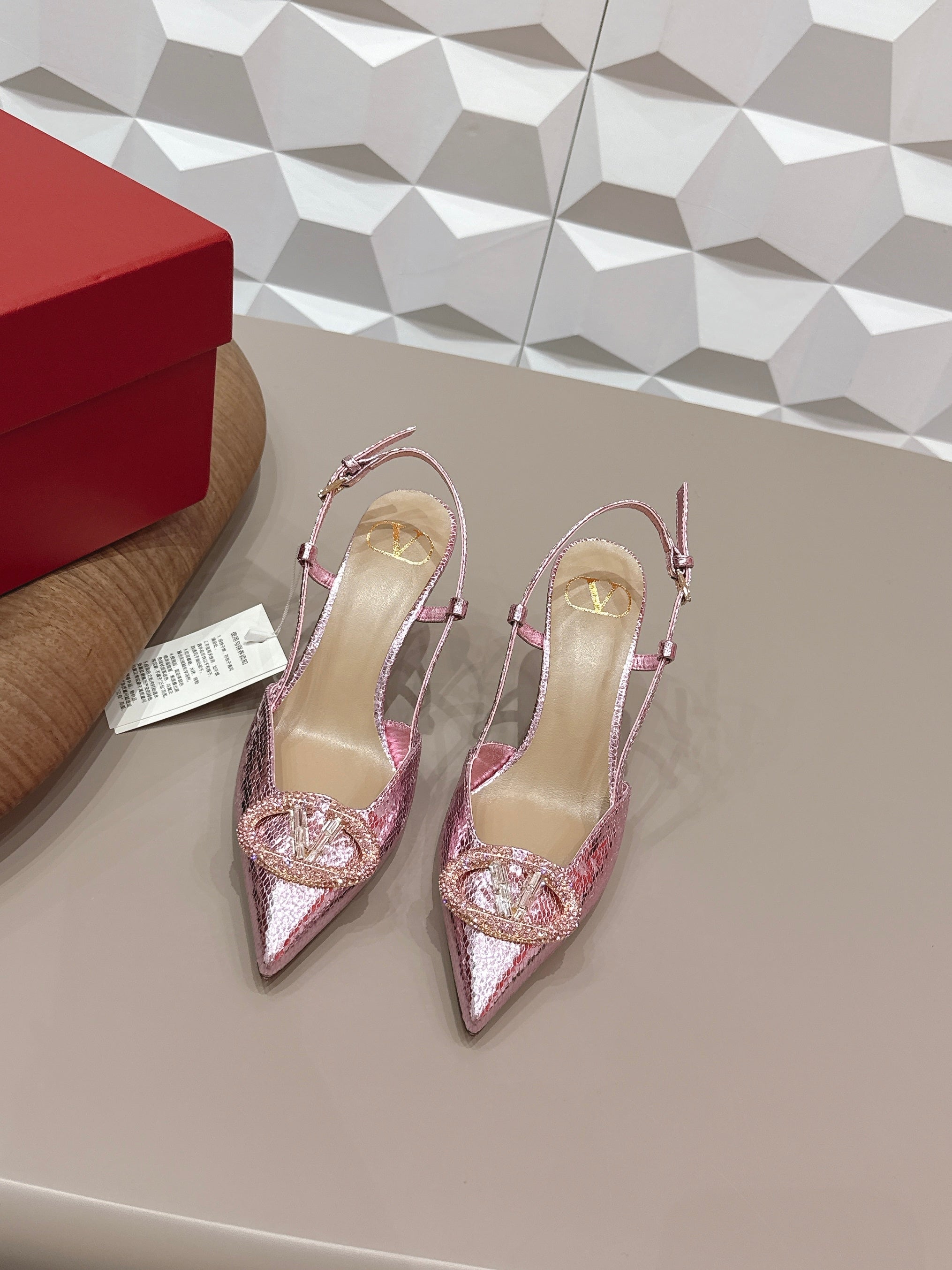 VT 26s Slingback 80 Pink Metallic Snake Skin 613590
