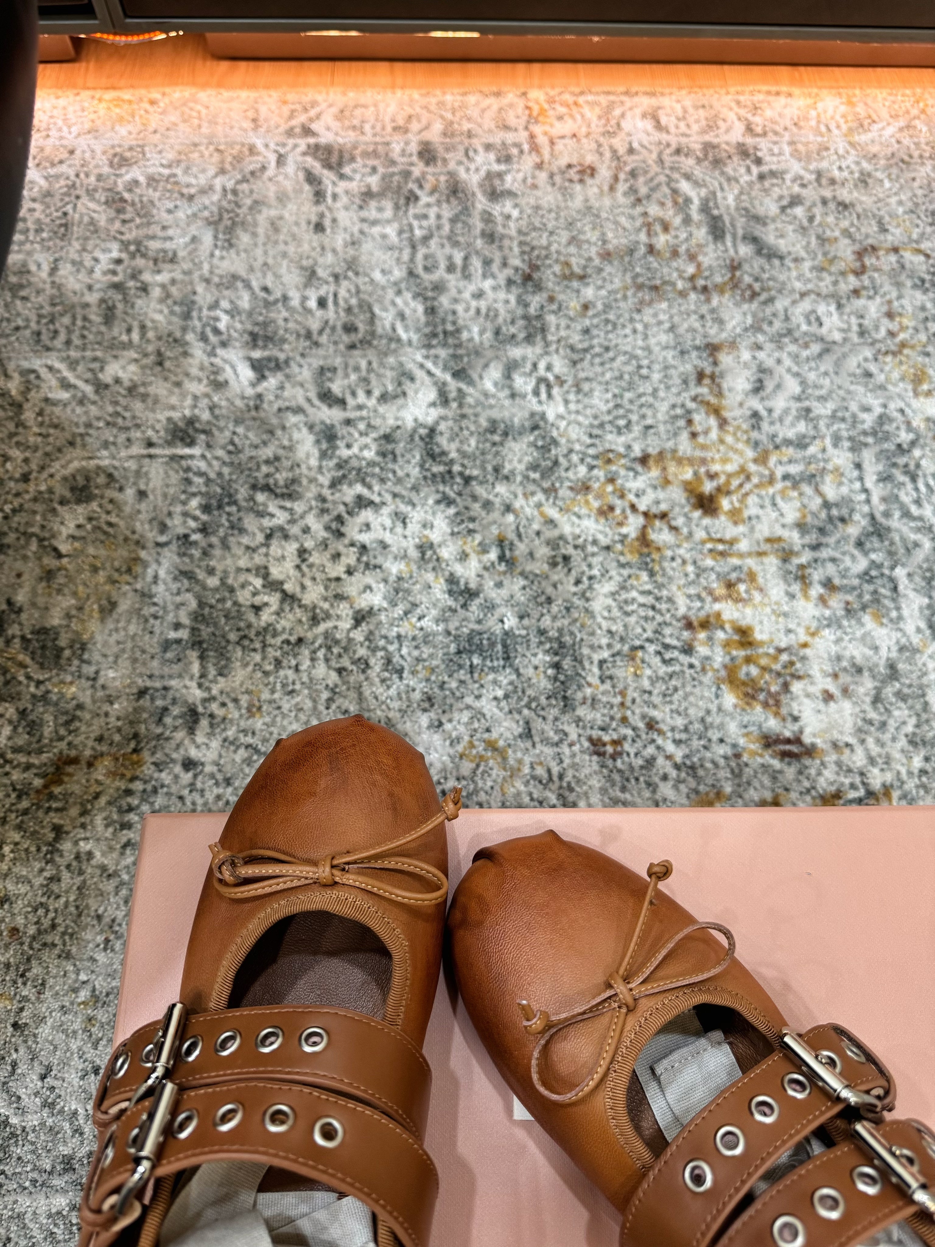Miumiu 26ss Mary Janes Ballet Flat Camel Cowhide 709813